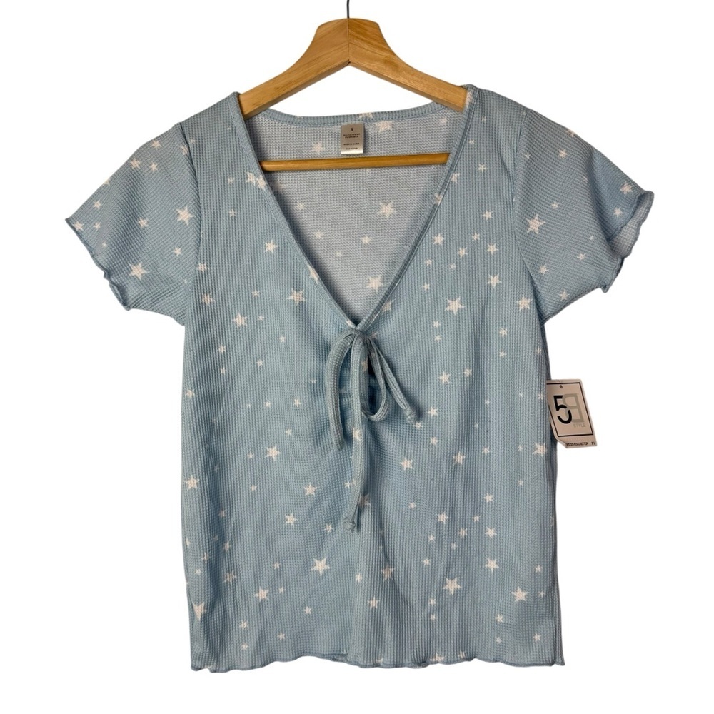 Boutique Blue‎ Star Printed Tie Front Fitted Short Sleeve T-Shirt S